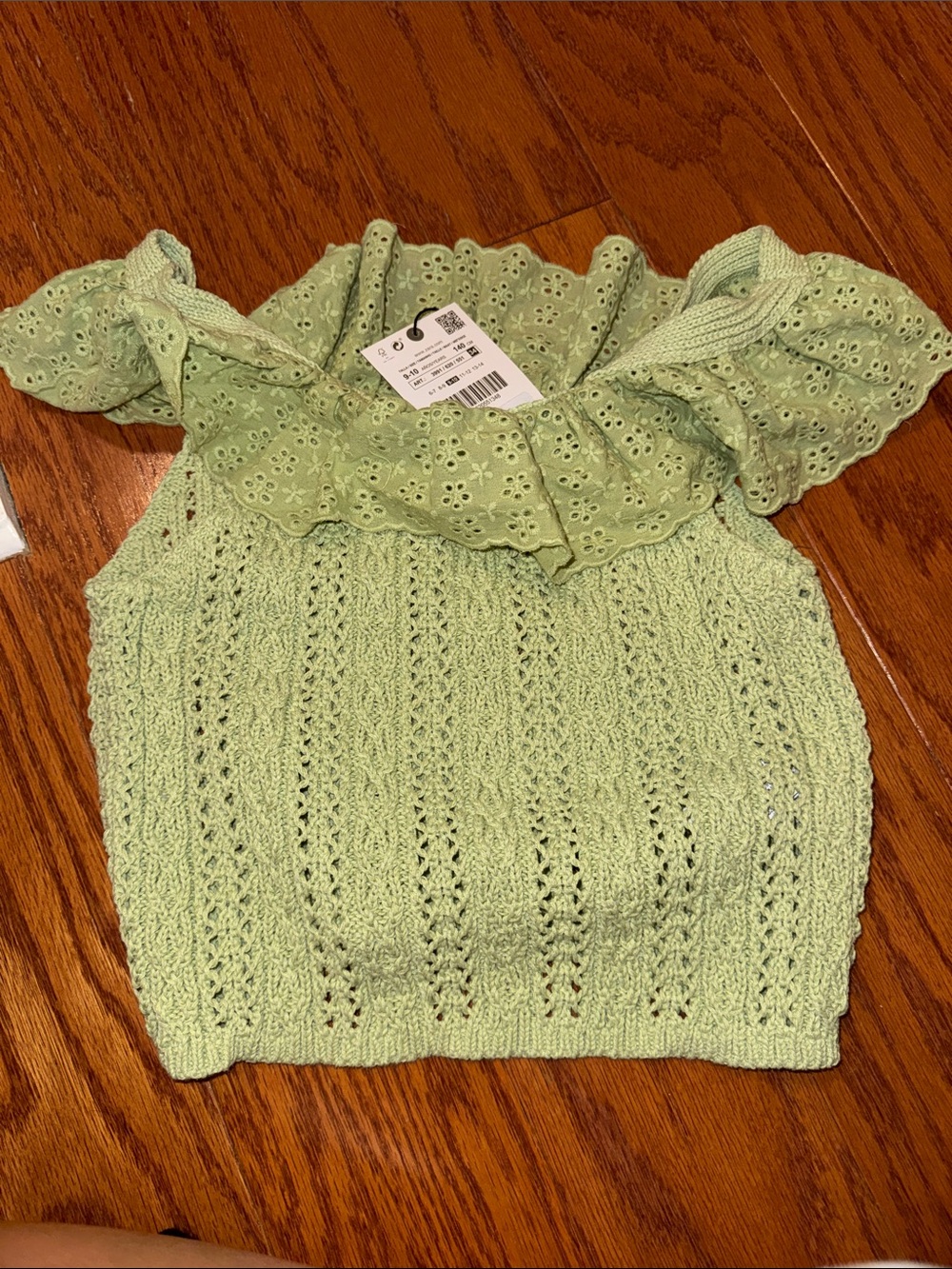 Girls light Green Knit Off-Shoulder crotch top